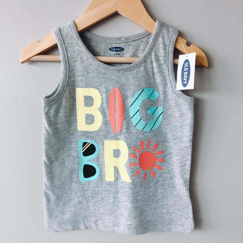 $2 OLD NAVY Grey big bro tank top 12-18m baby boy shirt New with tags!